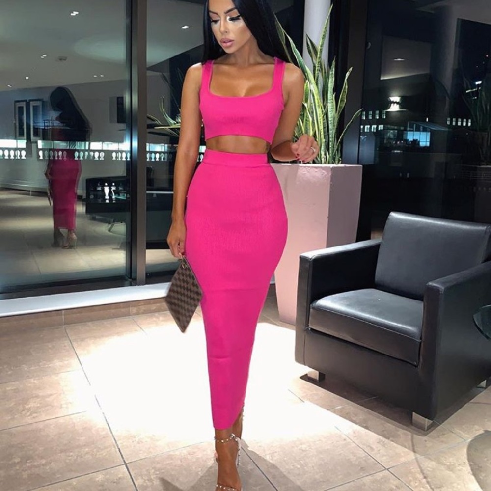 SorelleUK Kimberley Ribbed 2 Piece Skirt Set